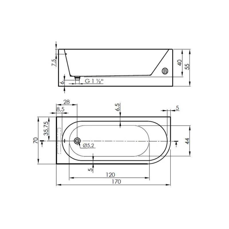 Baignoire Murale D'angle - Torino Angolo - Dimensions 170 X 70 X 55 Cm 4 Baignoire Murale D'angle - Torino Angolo - Dimensions 170 X 70 X 55 Cm – Image 2
