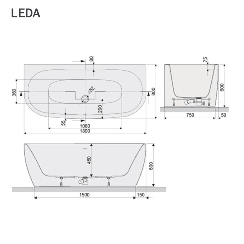 Baignoire Semi-îlot Greta Monoline 180 X 80 Cm 5 Baignoire Semi-îlot Greta Monoline 180 X 80 Cm – Image 3