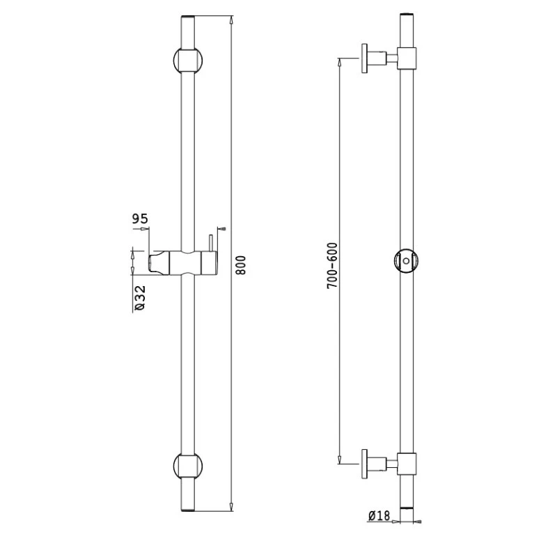 Barre De Douche Murale + Curseur Orientable AquaElite ø 18 - 800mm 4 Barre De Douche Murale + Curseur Orientable AquaElite ø 18 - 800mm – Image 2
