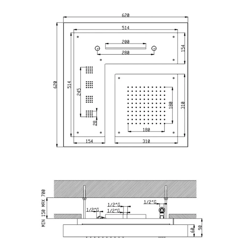 Ensemble De Douche Chromothérapie AquaElite 620 X 620mm - 4 Fonctions 6 Ensemble De Douche Chromothérapie AquaElite 620 X 620mm - 4 Fonctions – Image 4