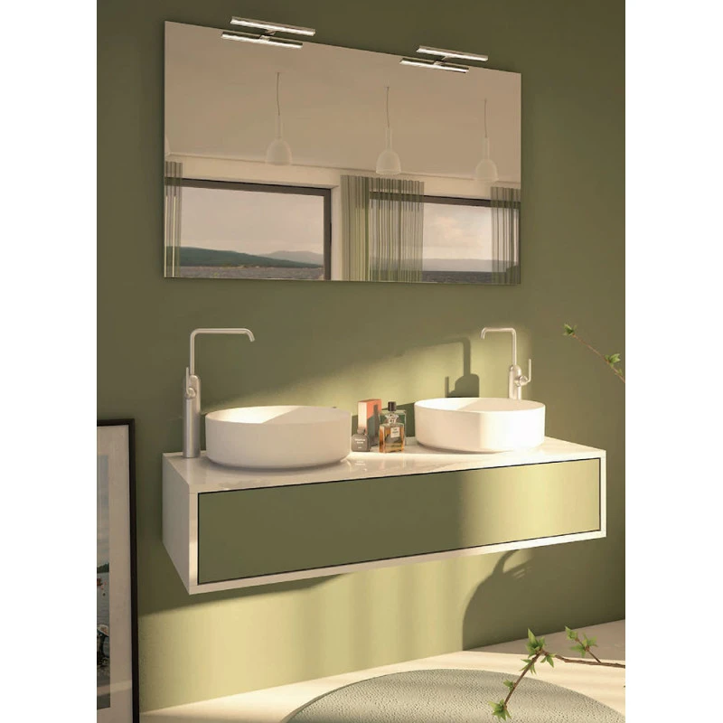 Ensemble Salle De Bain Chêne Massif Blanc Et Olive Dellen - 120cm 3 Ensemble Salle De Bain Chêne Massif Blanc Et Olive Dellen - 120cm