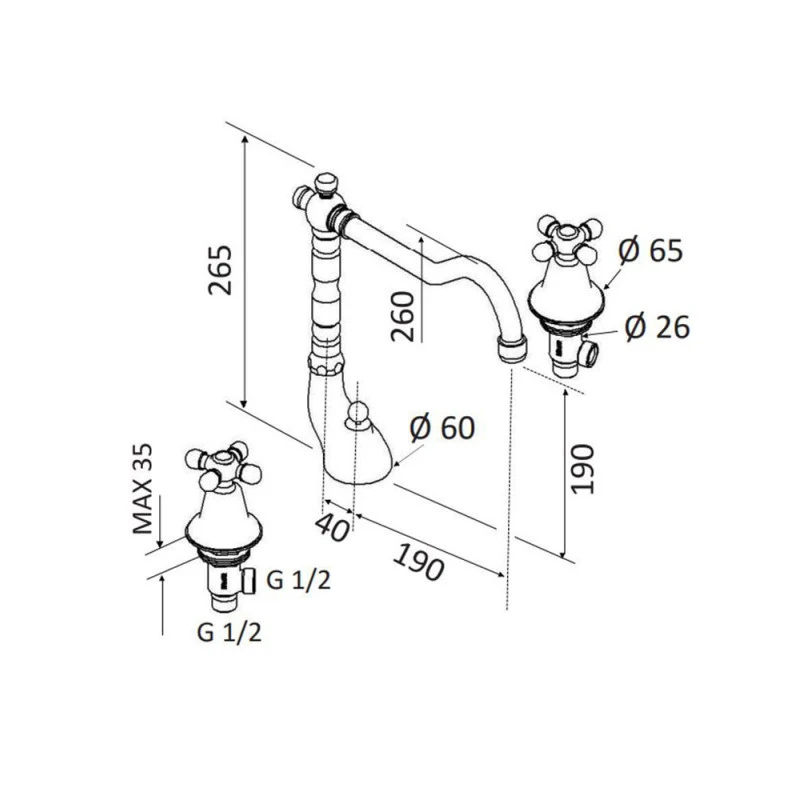 Mélangeur Lavabo Tradition Chromé 3 Trous Bec Mobile Avec Vidage 4 Mélangeur Lavabo Tradition Chromé 3 Trous Bec Mobile Avec Vidage – Image 2