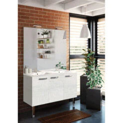 Meuble Salle De Bain + Double Vasque Angelo 3 Portes - 120 Cm