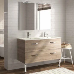 Meuble Salle De Bain + Double Vasque Angelo 2 Tiroirs - 120 Cm