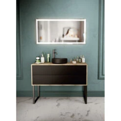 Meuble Sous Vasque Wueko Dellen Chêne Massif + Pied - 2 Tiroirs