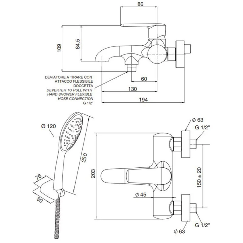 Mitigeur Baignoire Chromé Avec Duplex - Armonia 5 Mitigeur Baignoire Chromé Avec Duplex - Armonia – Image 3