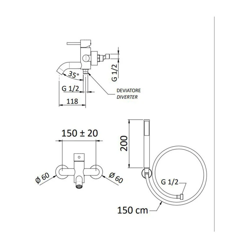 Mitigeur Baignoire Mural Duplex Douchette ABS Chromé - Next 4 Mitigeur Baignoire Mural Duplex Douchette ABS Chromé - Next – Image 2