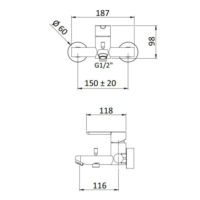 Mitigeur Bain-douche Mural Sans Accessoires - Noir 4 Mitigeur Bain-douche Mural Sans Accessoires - Noir – Image 2