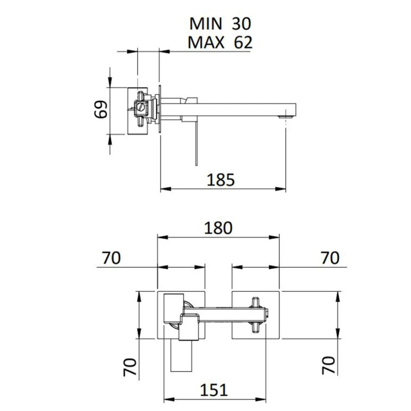 Mitigeur Lavabo Mural 2 Trous, Sans Boitier - Polar 4 Mitigeur Lavabo Mural 2 Trous, Sans Boitier - Polar – Image 2