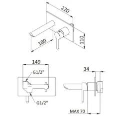 Mitigeur Lavabo Salle De Bain Mural Chromé - Noir - Monocommande -Maison du Confort mitigeur lavabo salle de bain mural chrome noir monocommande 1