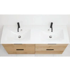 Meuble Salle De Bain + Double Vasque -Maison du Confort plan de toilette en pierre de synthese 1