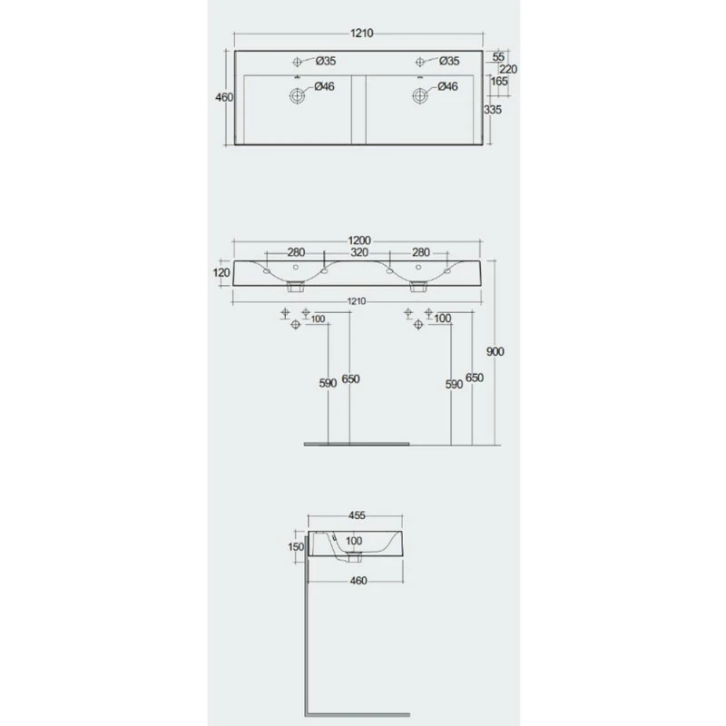 Vasque Double Suspendue - Rak-Des - 121 X 46 X 12 Cm 5 Vasque Double Suspendue - Rak-Des - 121 X 46 X 12 Cm – Image 3