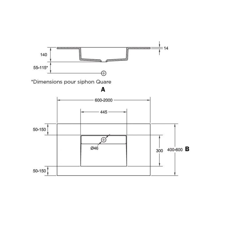 Vasque Suspendue Murale Centrée Cosmopolitan - Texture Ardoise 7 Vasque Suspendue Murale Centrée Cosmopolitan - Texture Ardoise – Image 5