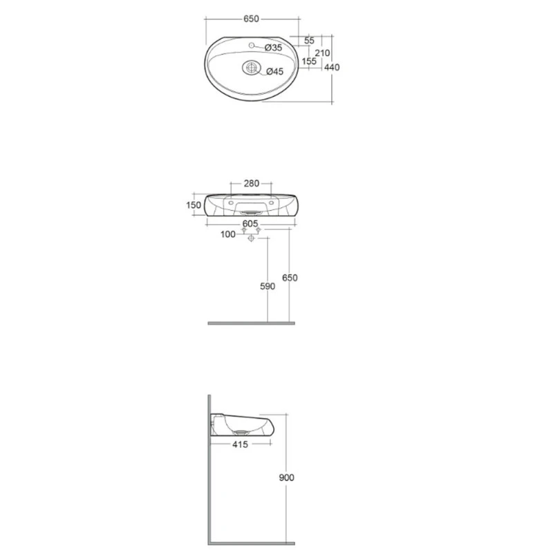 Vasque Suspendue Ovale - Rak-Cloud- Dimensions 65 X 44 X 15 Cm 5 Vasque Suspendue Ovale - Rak-Cloud- Dimensions 65 X 44 X 15 Cm – Image 3